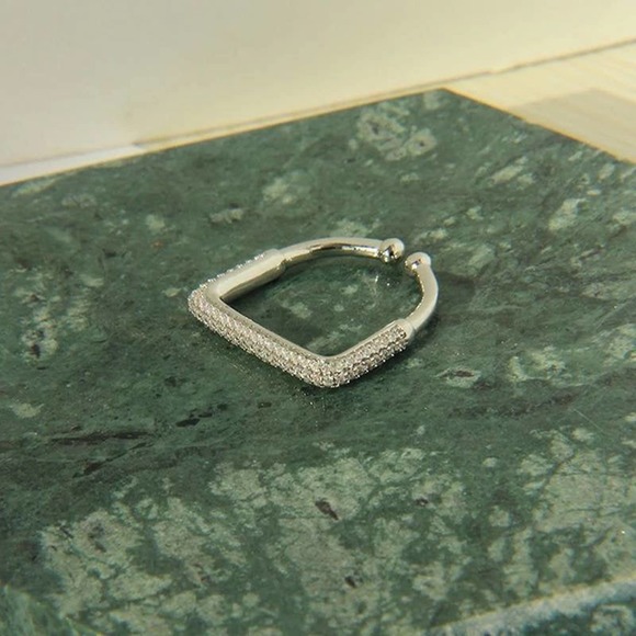 Silver Plated Mixed Semi Circle Square Rings - Picture 6 of 6